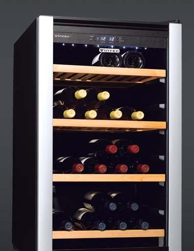 AL-V30SGE Wine Storage Cabinets (Free Standing Only) Features Humidity controlled Single temperature Brushed aluminium frame glass door Cabinet body colour Black 4 wooden shelves Electronic