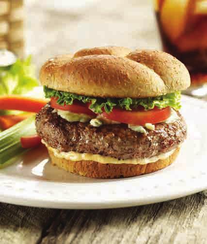 The Cajun Blackened and Blue Burger Blackened Beef Patty (sautéed with seasonings: red, black and white pepper, garlic powder, onion powder, ground coriander, sugar), topped with blue cheese,