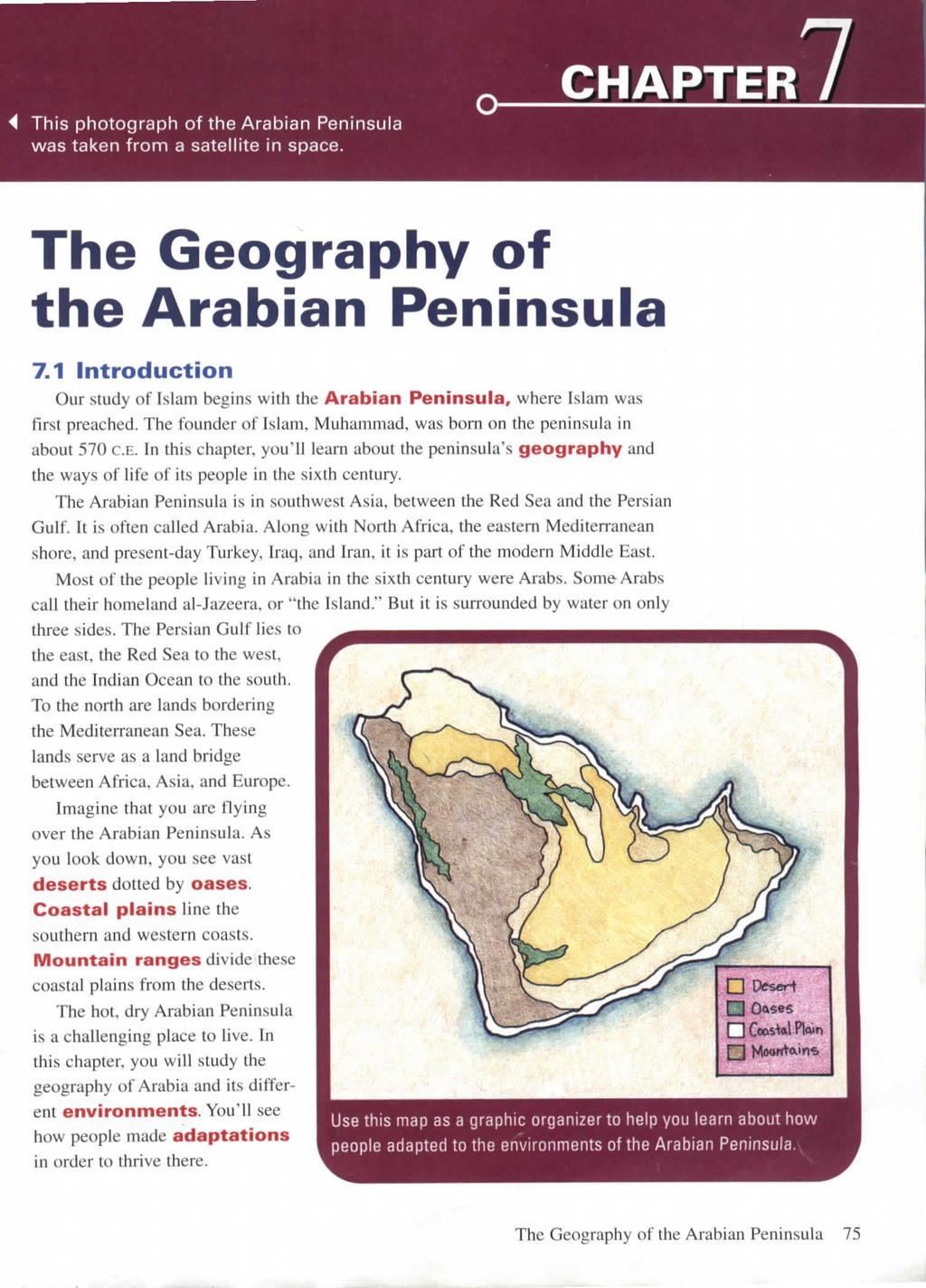 This photograph of the Arabian Peninsula was taken from a satellite in space. CHAPTER The Geography of the Arabian Peninsula 7.