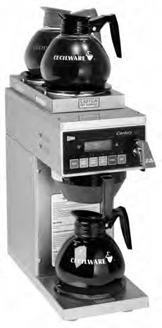 Programmable Timer with Battery Backup Turns the brewer on and off at a prespecified time. C2003RG-ITBL Digital Century 000 Coffee Brewers Warmers W x H C003G-IT* 1 Bottom, 2 Top 8" x 18¾" 30 lbs.