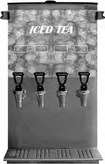 Liquid Iced Tea Dispensers TEA TAP-4 Liquid Iced Tea Dispenser Features: Venturi valve creates siphon pulling product through to mixing valve. Rear shut-off valve for cleaning dispenser.
