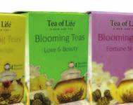 Teas with beautiful flower arrangements encapsulated within the long white tea leaves.