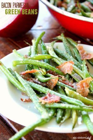 SMALLER FAMILY- BACON PARMESAN BEANS S I D E D I S H Serves: 4-6 Prep Time: 10 Minutes Cook Time: 10 Minutes 6 bacon strips 1 cup water 1 pound fresh green beans 1 Tablespoon olive oil 1/3 cup red