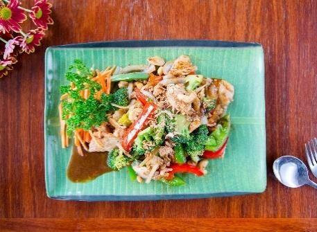 27. Phad Kana Moo Krob Deep fried then stir-fried pork belly