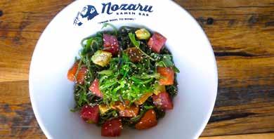 Tuna, Salmon, Albacore, Masago Caviar, Arugula, Seaweed Salad, and Spinach Ramen Noodle.