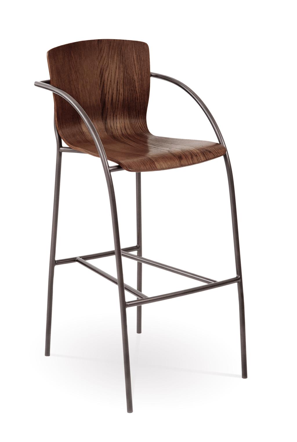 C954 Merritt Barstool with Arms Shown in Gunmetal (79) with a Cinder on Oak seat with Natural Distressing (C-O-ND).