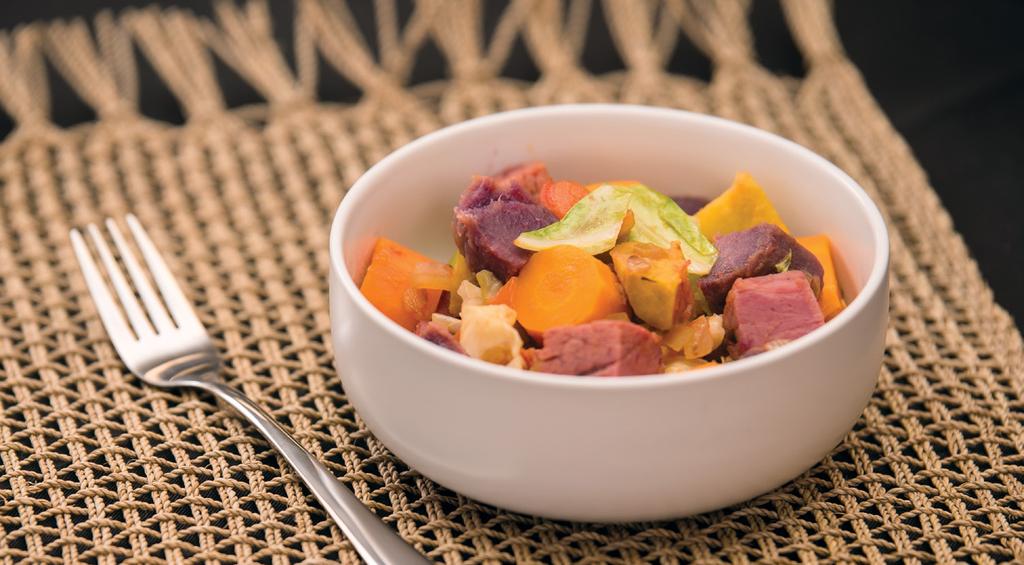 Corned silverside fry-up 1 onion, finely chopped 4 cups cooked, chopped root vegetables, e.g. kumara, potato, carrot, taro 2 cups cooked, chopped corned silverside ¼ cabbage, diced 2 tomatoes, sliced 1.