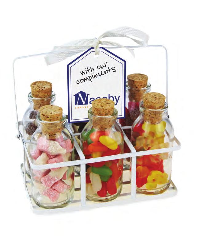 Sweet Bottles Our sweetie bottles make a stylish corporate gift with a difference Sweet option: retro sweet mix, traditional sweet mix, individual sweets. The crate can be fully branded with gift tag.