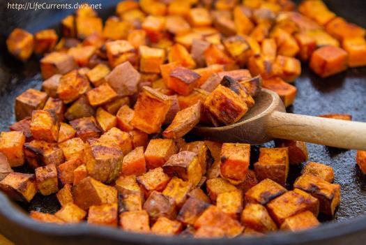 Roasted Sweet Potato Ingredients: 3 cups of sweet potato cut into cubes 2 tsp Cinnamon Honey Olive oil 1. Lay the sweet potatoes on a tray 2.