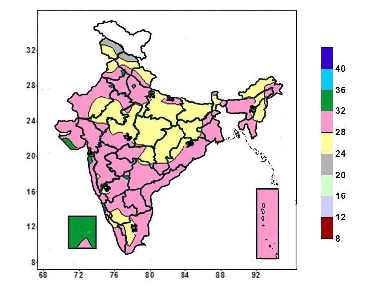 Actual Mean Maximum Temperature ( o C) in India for the week ending 20.11.