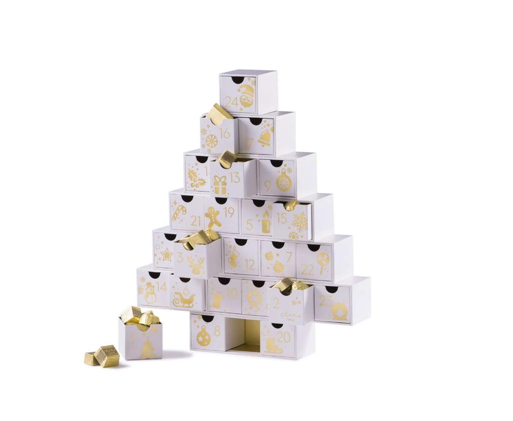 WHITE ADVENT CALENDAR White festive advent calendar with 24 drawers, filled with sweet surprises as