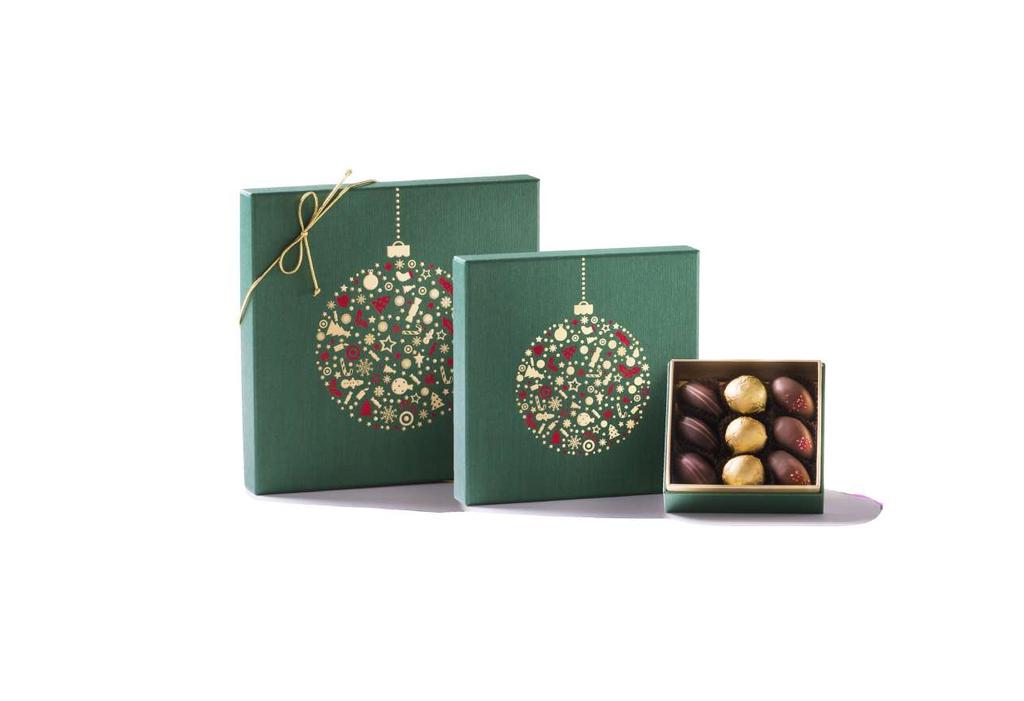 WINTER GREEN Exquisite green boxes adorned with gold festive design SMALL MEDIUM LARGE CONTENTS P23622417 P23622418 P23622419 ASSORTED DATES 130g 290g 465g ASSORTED