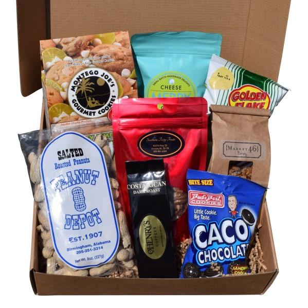 Bros drizzled pop corn Montego Joe cookies Alabama s Best Gift Box This distinctive gift is ideal for the foodies in your life.