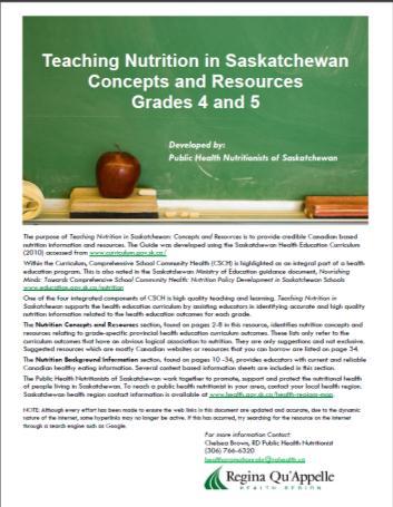 Linking Nutrition to the Health Curriculum Resource Teaching Nutrition in Saskatchewan: Concepts and Resources Grades 1-6 www.rqhealth.