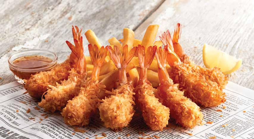 29 Dumb Luck Coconut Shrimp Bubba always loved this one! Hand dipped in flakey coconut, served with Cajun Marmalade and Fries. 1080 cals 18.