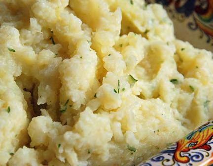 Mock Potato Salad Serves: 6 Serving Size: 1 cup 3 cups fresh, raw cauliflower*, cut into pieces OR 1 bag (16 ounces) frozen cauliflower* 4 hard cooked eggs*, diced 2 medium ribs celery*, sliced (~ 1