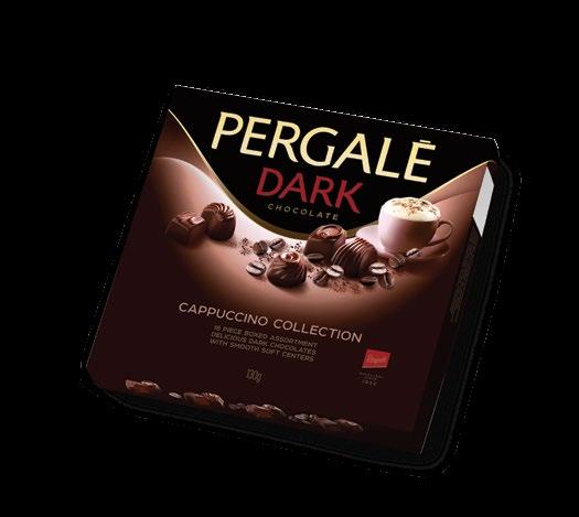 4770179119426 130 1.3 1 145.6 Assorted chocolates Pergalė CAPPUCCINO COLLECTION Dark chocolates with smooth soft centres: Cappuccino filling 4770179119389 0 1.2 1 134.