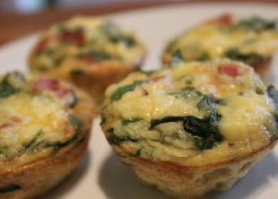 Spinach, egg & ham muffins small amount of oil or butter to grease muffin tin 1 tsp ghee or organic butter 40g closed cup mushrooms, chopped into small pieces 6 medium sized free range eggs 45ml