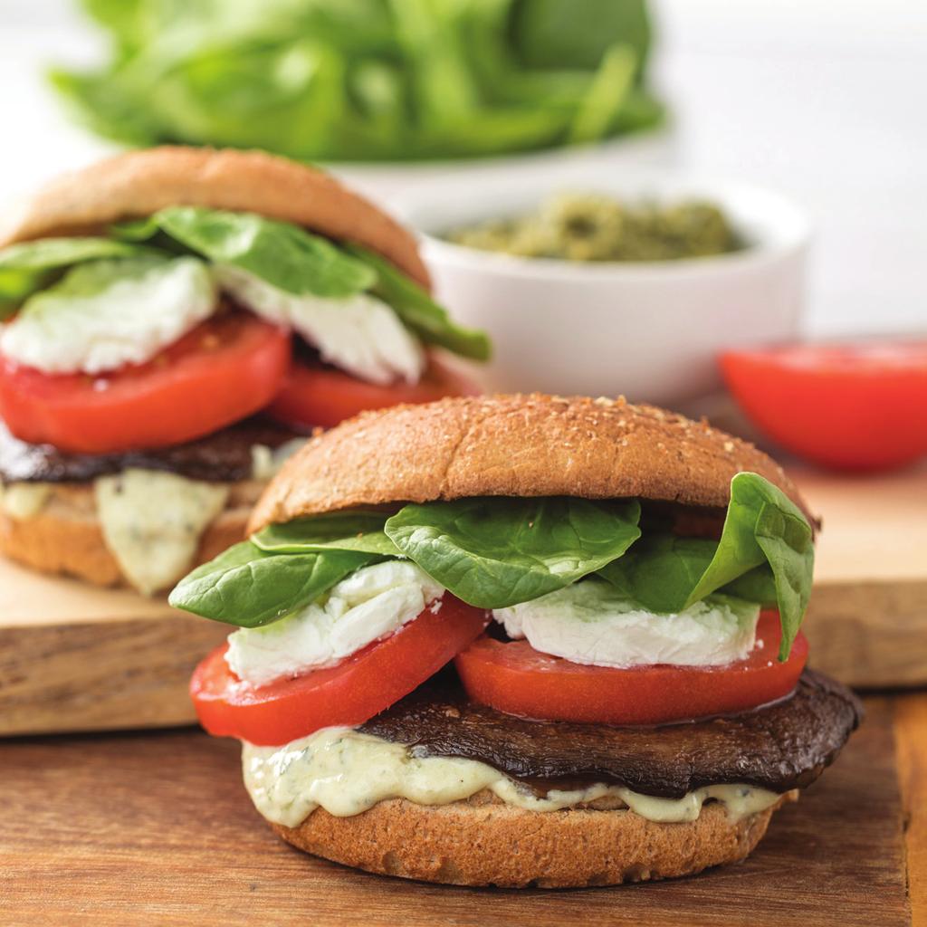 PORTOBELLO BURGERS SERVES 2 2 large portobello mushrooms (each about 4 inches in diameter) 2 tablespoons olive oil, divided Kosher salt and freshly ground black pepper 1/4 cup mayonnaise 2