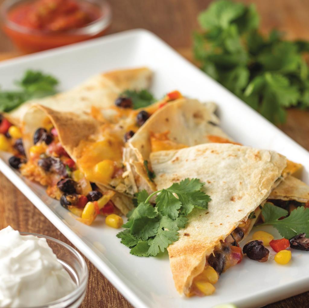 11 BLACK BEAN AND CORN QUESADILLAS SERVES 2 1/2 cup canned black beans, drained and rinsed 1/2 cup thawed frozen corn 2 tablespoons finely diced red bell pepper 2 tablespoons finely diced red onion 1