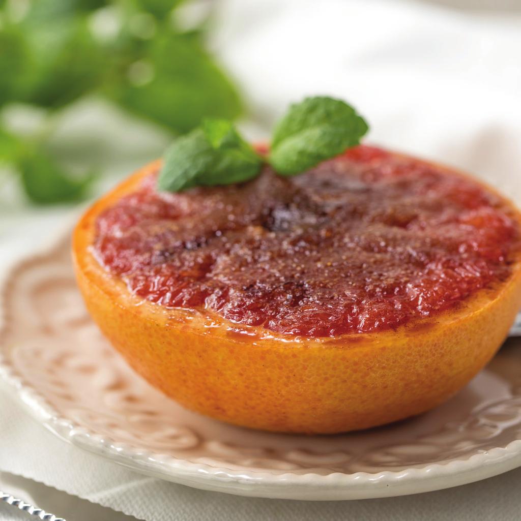 7 BROILED GRAPEFRUIT SERVES 2 1 large grapefruit, well chilled 1/4 cup firmly packed light brown sugar 1/4 teaspoon ground cinnamon 1 tablespoon unsalted butter,