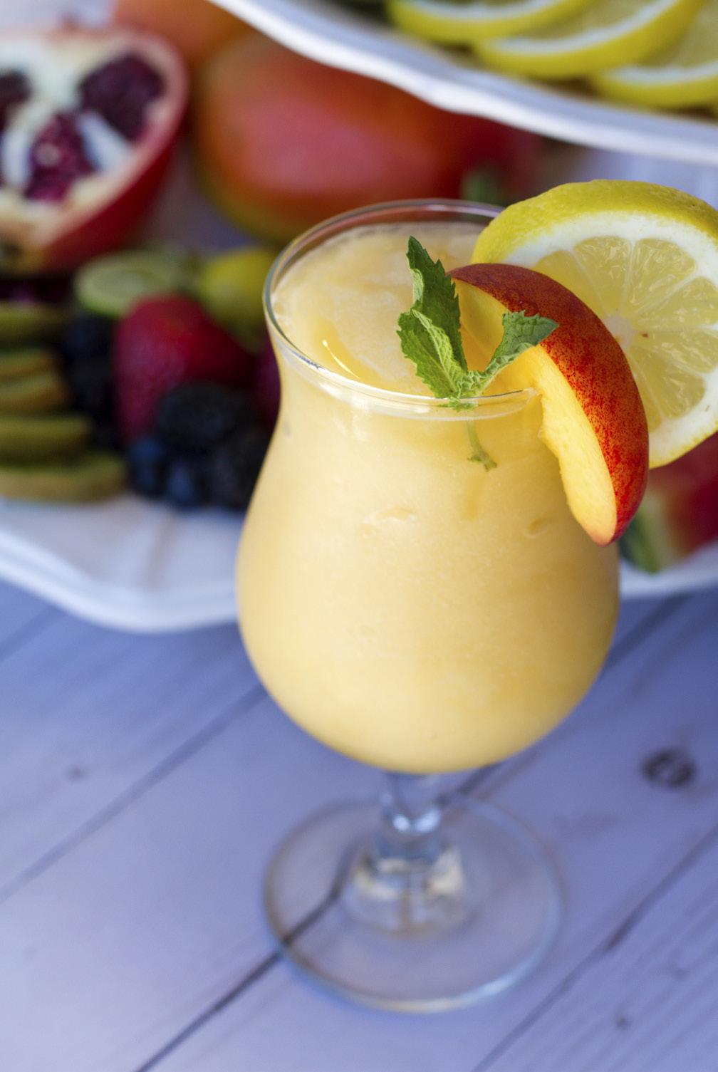 Refreshing Frozen Peach Lemonade Just what the doctor ordered, this frozen lemonade smoothie is a refreshing remedy for scorching summer temperatures.