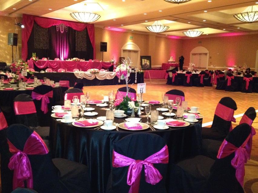 Enhance your event at the DoubleTree Suites by Hilton with Uplighting (includes colored gels) Charger Plates (Gold, Silver, or Black) Reception Enhancements $35.00 per light $3.