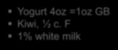 Yogurt 4oz =1oz GB Kiwi, ½ c.