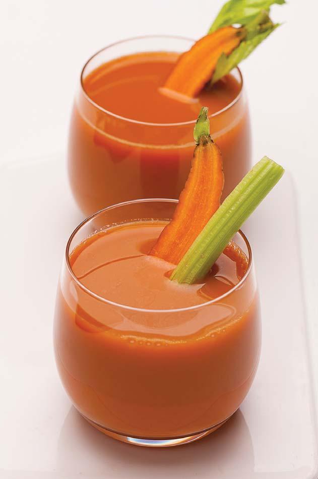 Healthy03 Daily Vegetable Juice Start your day with natural vegetable juice. 1 Wash carrots, celery and broccoli. Cut them as needed to fit the chute. 2 Peel the pear.