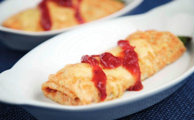 ASPARAGUS PARCELS Ingredients Van Dyck Plain or Gluten Free Crepes 30-40 Asparagus spears, blanched 150g grated mozarella cheese 300g tamarillo & plum chutney Method Spread the crepe with tamarillo &