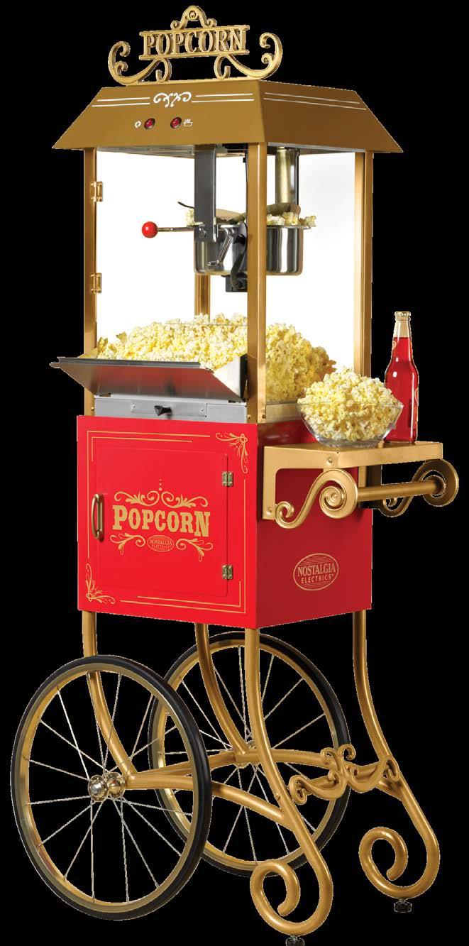 CCP900 1890s Antique Popcorn Cart Standing 59" tall and featuring an 8-ounce kettle, this 1890s-style popcorn cart can produce up to 32 cups of popcorn