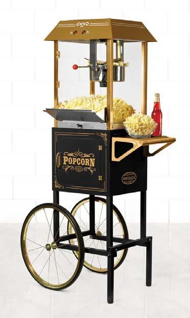 CCP610 Popcorn & Concession Cart Standing 59 tall with a 8-ounce stainless steel kettle, this vendor-style popcorn cart pops up to 32 cups of kettle-fresh popcorn per batch and