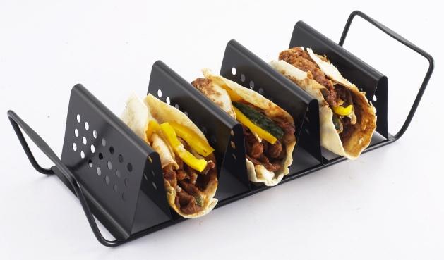 ZenUrban 870015 3 Taco Baked Grill Rack, Nonstick MSRP $15.99; MASTER CARTON OF 12 The ZenUrban 870015 nonstick taco rack allows you to build and grill 3 tacos on the same pan.