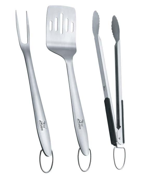 ZenUrban 880006A Stainless Steel Professional Grade 3 Piece BBQ Grill Tool Set, Spatula, Tongs, Fork MSRP $27.