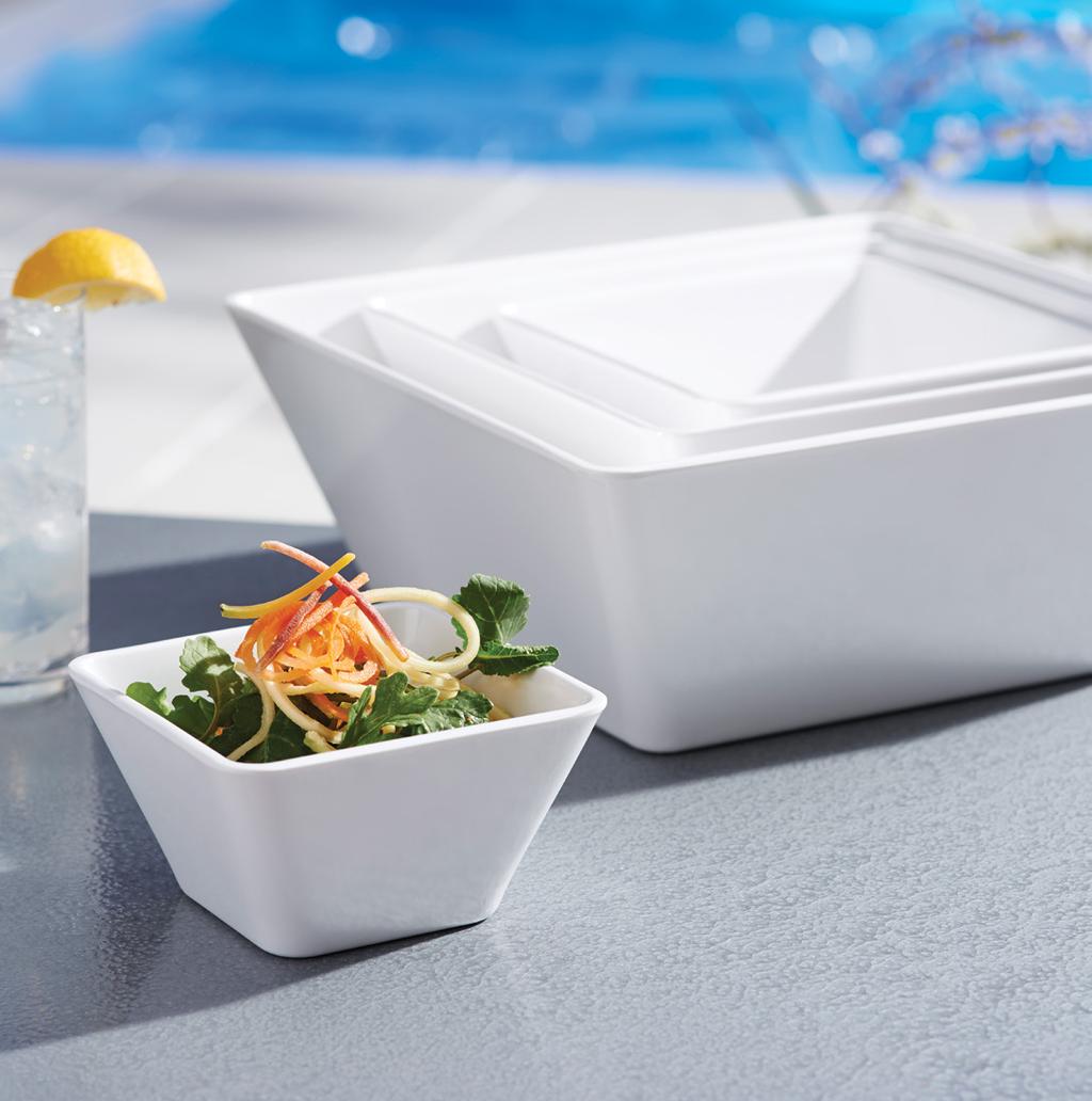 DELFIN quadro quality melamine bowls An assortment of sleek and versatile multi-sized square bowls make up the Quadro collection.