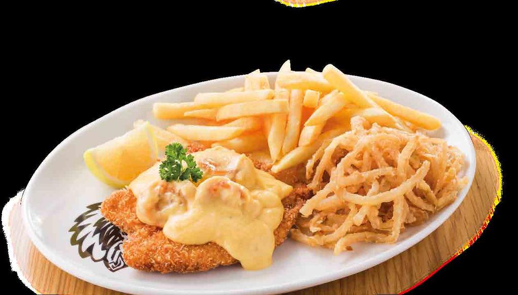 90 Crumbed chicken breast fillet, topped with cheese or creamy mushroom sauce. NEW CHEESY GARLIC 94.90 129.90 PRAWN SCHNITZEL Crumbed chicken breast fillet, topped with cheesy garlic prawns.
