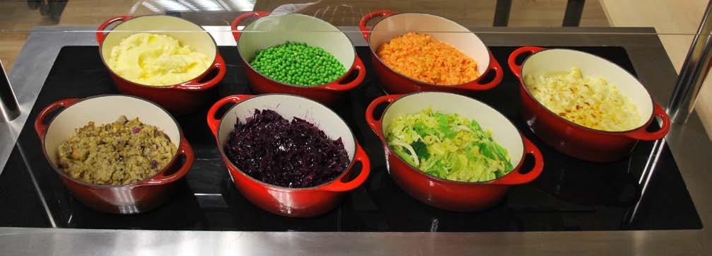 Sunday Carvery Vegetable Deck You ll need: 7 Red Casserole Dishes (with lids) & 7 Solid Silver Spoons Chef Guest Stuffing Mash Potatoes Peas Red Cabbage Root Vegetable Mash Green Cabbage Cauliflower