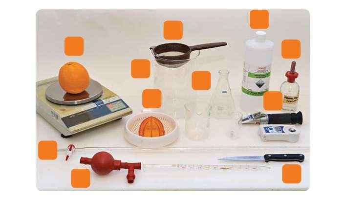 5. 1% phenolphthalein indicator 6. Fruit juicer (manual or electric ream only - no centrifugal, masticating or twin gear juicers) 7. 100mL conical flask or 100mL beaker 8.