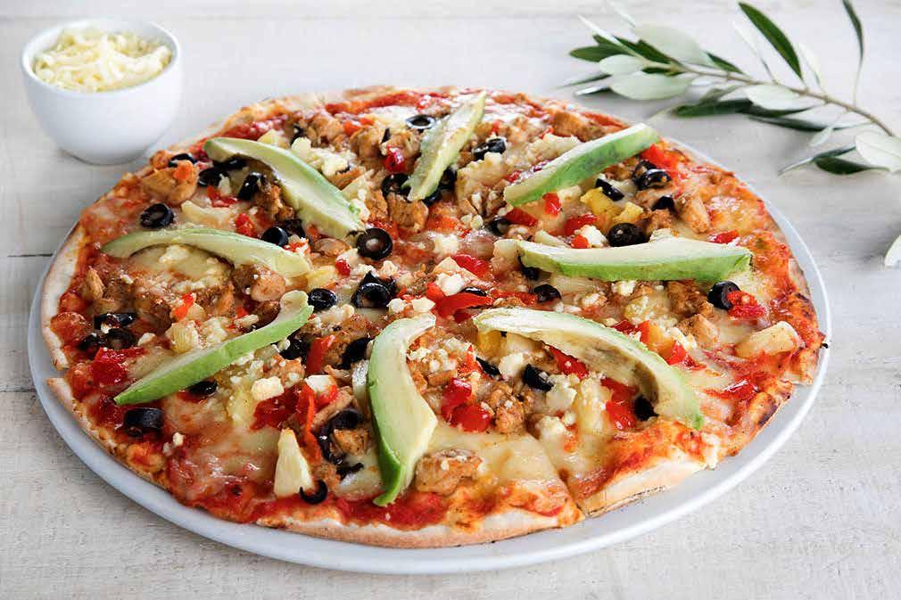 AJEEN Lebanese pizza with beef mince, tomato & onion LOADED Bacon, chicken, ham, mushrooms, peppers, onions, olives & pineapple R84 R104 MAN OUSHE ZA ATAR A traditional Lebanese flatbread topped with