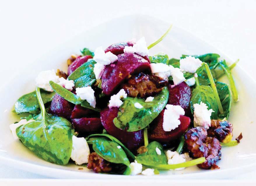 Beetroot, goat s cheese & walnut salad 6 beetroot bulbs ¾ cup walnuts ½ small red onion, diced ½ cup roughly chopped parsley 70g washed baby spinach leaves ¼ cup olive oil 2 tbsp lemon juice 1 tsp