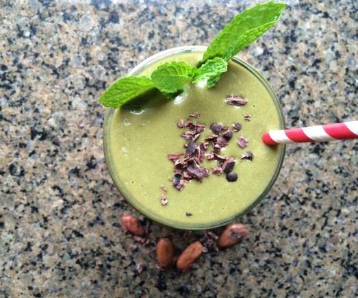 Peppermint Chip Smoothie [Serves 1] 1 ½ cups dairy-free milk 1 TBSP raw cacao 1