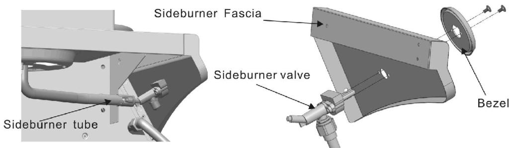 B Attach sideburner fascia to firebox with (1) #10x3/8 self-tap screw. C Tighten securely. 1/4-20x1/2 Machine screw Qty.