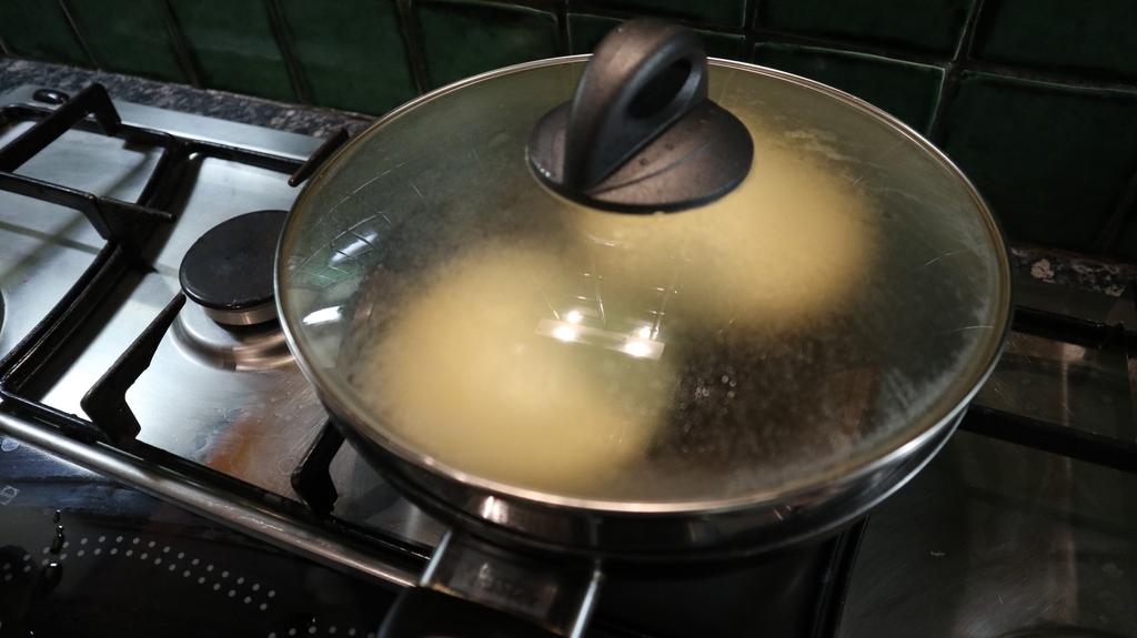 Once your pan is heated sufficiently you can now add the batter to the pan. I find using a large serving spoon of a ladle is ideal for this.