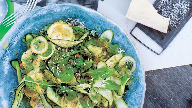 Shaved Zucchini Salad with Macadamia Nuts Banish flashbacks of bland zucchini with this crunchy, cheesy, salty, citrusy salad.