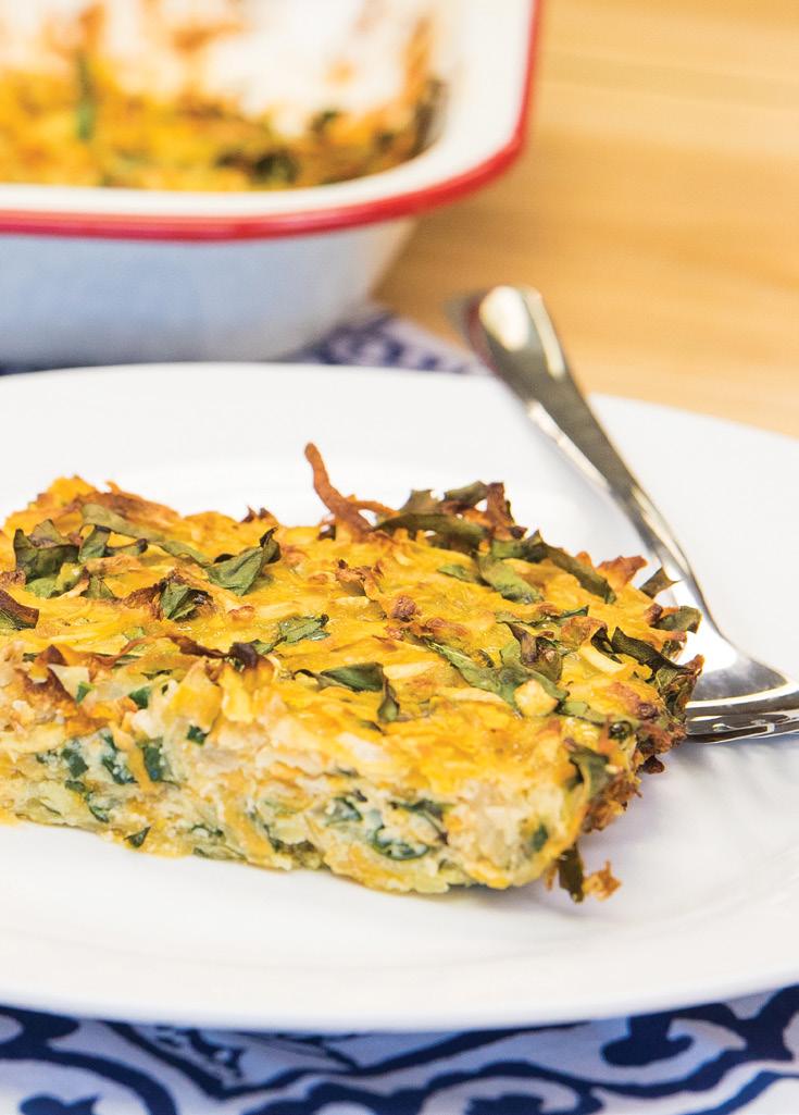 Baked frittata Serves 4 1 tablespoon oil 1 onion, diced 4 eggs 1 cup milk 2 kumara, grated 3 silverbeet leaves, finely sliced pinch salt pepper to taste 1. Preheat oven to 180 C. 2. Heat oil in a frying pan over low heat.