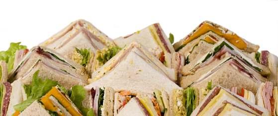 Lunch Sandwiches (mix of standard fillings) $6.80 per round Ribbon or Finger Sandwiches (mix of standard fillings) $7.20 per round Toasted Sandwiches $7.40 per round Wraps (cut in half) $9.