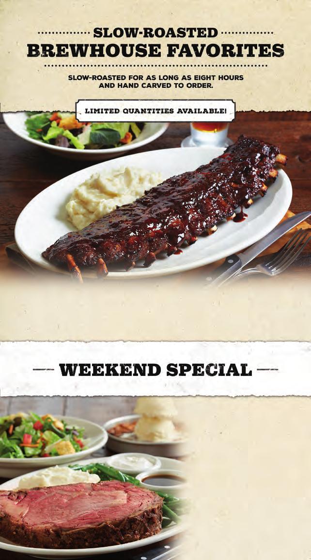 BABY BACK PORK RIBS Slow-roasted overnight baby back ribs Big Poppa Smokers Sweet Money Championship rub BJ s Peppered BBQ sauce choice of two signature sides Full rack (cal. 1300) 24.