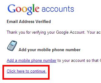 Creating a Google CALENDAR Account A new window will open that states your email address was verified. Now, click the link that says Click here to continue.