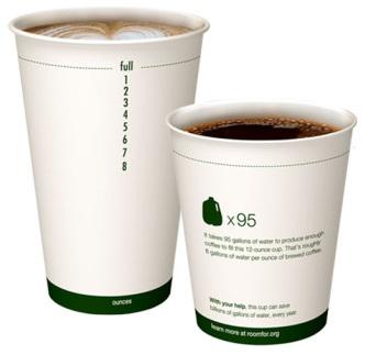 The layers of paper add an insulating property to the cups. They are heat resistant up to 200 degrees Fahrenheit. Green print on the cups identify them as 100% compostable.
