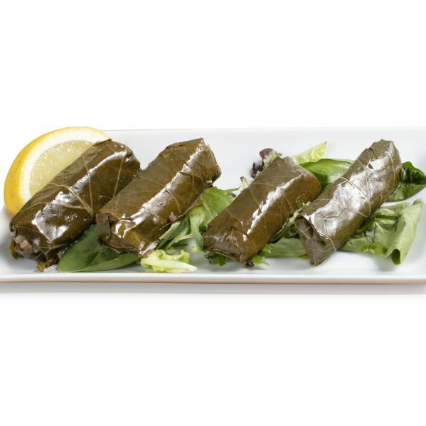 Stuffed Grape Leaves (Vegan) 48 96 Four Grape Leaves, individually stuffed with a mix of
